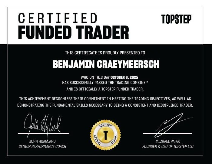 Certificat Topstep Funded Trader de Benji C., 6 octobre 2025