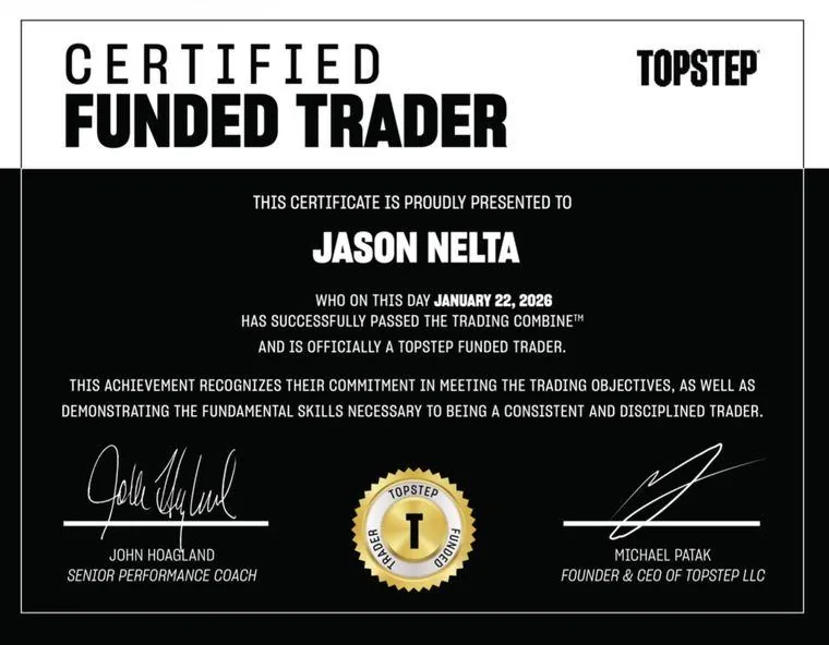 Certificat Funded Trader Topstep, 22 janvier 2026